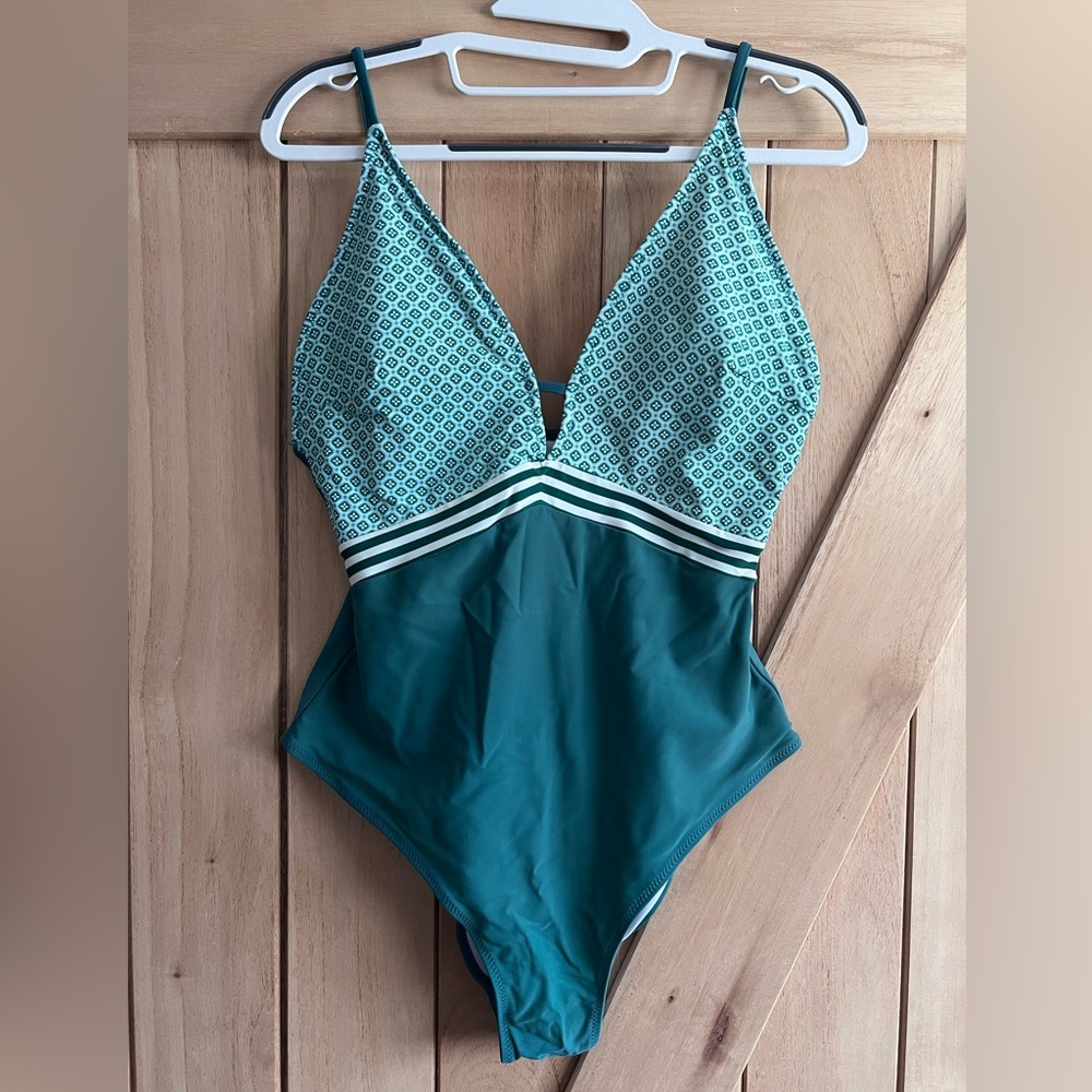 Cupshe Teal and White One-Piece Swimsuit